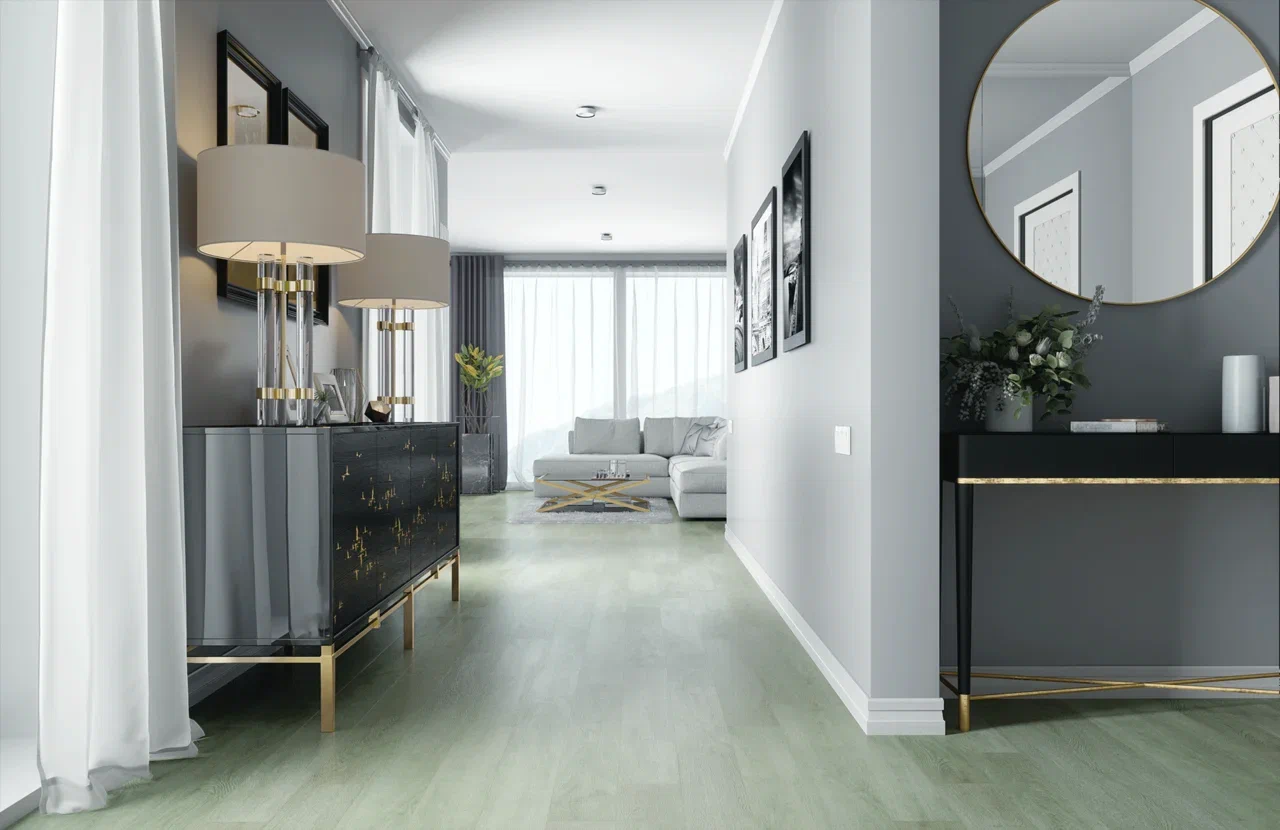 Кварцвиниловый SPC ламинат Home Expert Natural Дуб Тихий лес 1203 / 0-004 1220×150×3,5 фото в интерьере